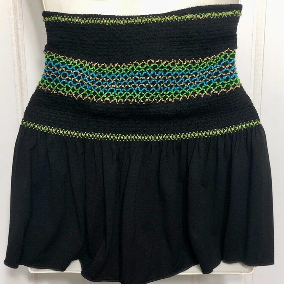 Marciano Boho Halter Top Shirred Plunge V-Neck Black Metallic Medium - Picture 4 of 7